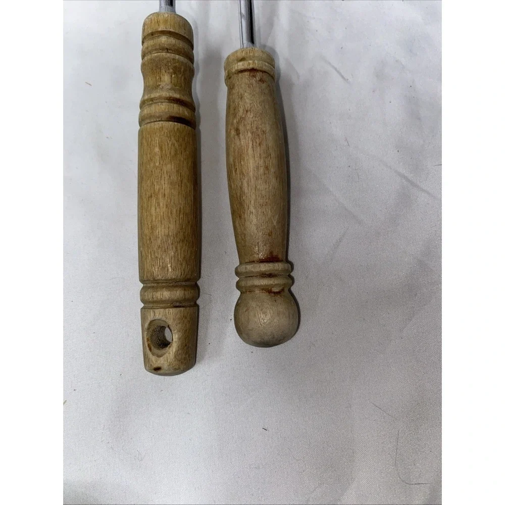 Vintage Ecko Slotted Stainless Steel Spatula And Slotted Spoon Wooden Handles